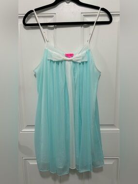 Betsey Johnson Aqua and White Sheer Bow-Front Chemise